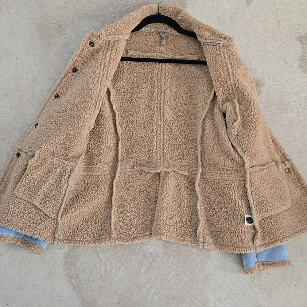 Blue Faux Suede Shearling Coat Jacket by One Girl Who - Small - Like New